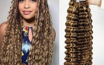 Deep wave human hair for boho braids, bulk 2 bundles 100g , 18 inch , color 4/27, 18 inches