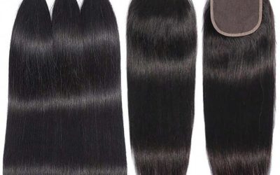 Bone Straight Human hair Bundles with a lace closure(22, 24, 26 with 4*4  20 closure)